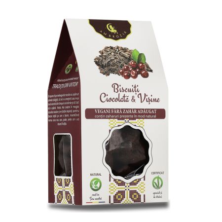 Biscuiti vegani cu ciocolata si visine, 130g, Hiper Ambrozia