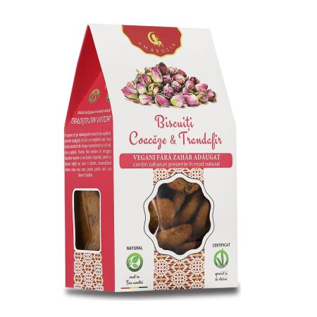 Biscuiti vegani cu coacaze si trandafiri, 130g, Hiper Ambrozia