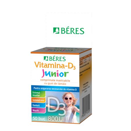 Vitamina D3 Junior 800UI, 50 comprimate masticabile, Beres