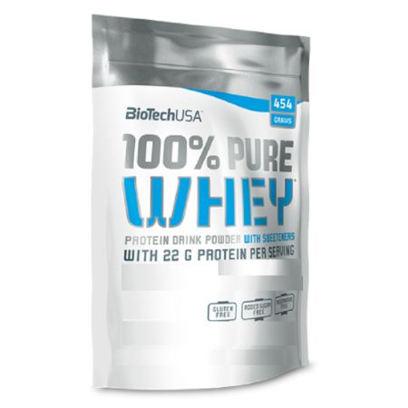 Pudra proteica 100% Pure Whey cu aroma de visine si iaurt, 454 g, Biotech