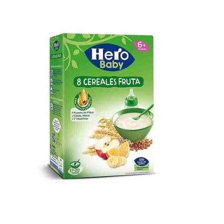 8 Cereale integrale cu fructe fara lapte, +6 luni, 500 g, Hero Baby