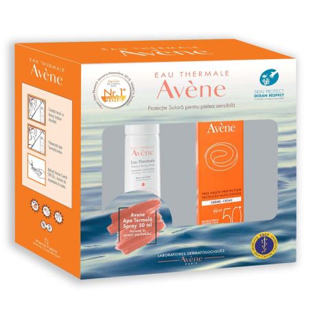 Oferta Pachet Avene Crema SPF 50+ 50 ml si Apa Termala Spray 50 ml, Pierre Fabre