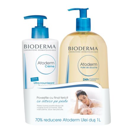 Oferta Pachet Atoderm Crema parfumata 500 ml si Ulei de dus 1L, Bioderma