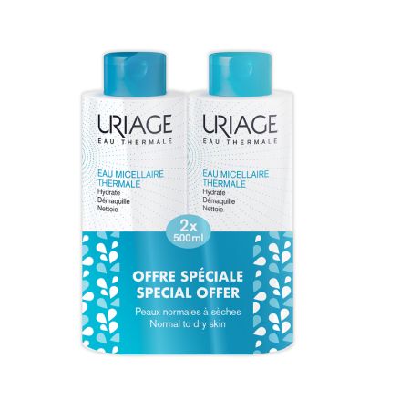 Pachet Apa Micelara Demachianta Pentru Piele Normala Uscata, 2x500 ml, Uriage