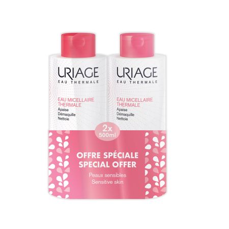 Pachet Apa Micelara Termala Pentru Ten Sensibil-Roseata, 2x500 ml, Uriage