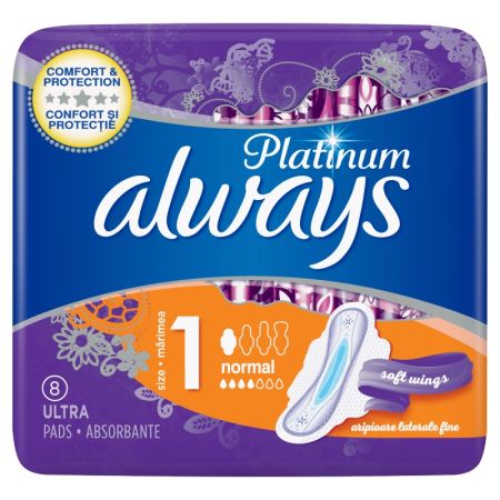 Absorbante Always Platinum Normal, 8 bucati, Marimea 1, P&G