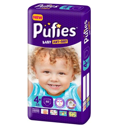 Scutece Nr 4+, Pufies Baby Art&Dry Maxi, 9-16 kg, 50 buc, Ficosota Sintez