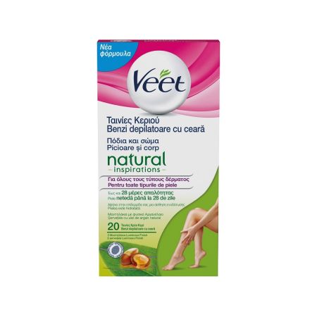 Benzi depilatoare cu ceara rece pentru corp cu ulei de argan, 20 buc, Veet