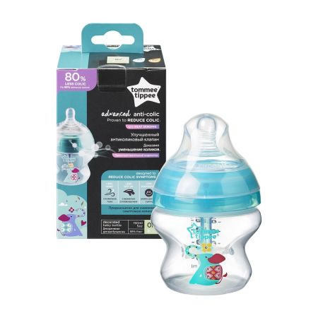 Biberon Advanced Anti-colic cu sistem de ventilatie, 150 ml, Elefant, 1 buc,Tommee Tippee