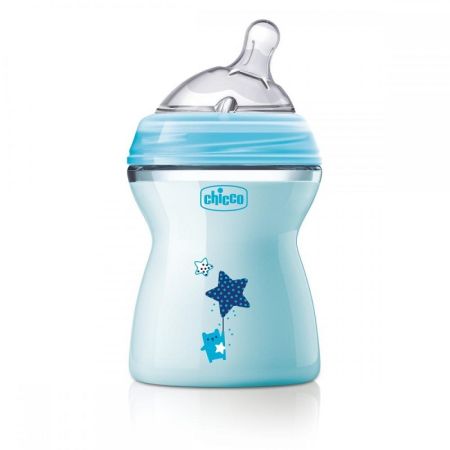 Biberon plastic Natural Feeling, bleu, 250ml, t.s., flux mediu, 2luni+, 0%BPA, 80825, Chicco 