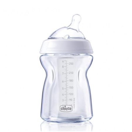 Biberon Sticla Natural Feeling PureGlass, 250ml, tetina silicon, flux normal, 0luni+, 0%BPA, Chicco 