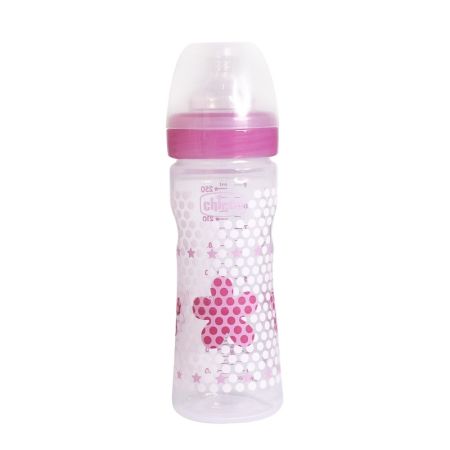 Biberon WellBeing PP cu flux mediu, tetina silicon, 2 luni+, Girl, 250 ml, 2062310, Chicco