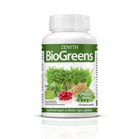 BioGreens SuperFood Organic cu germeni, alge si lastari, 120 capsule, Zenyth