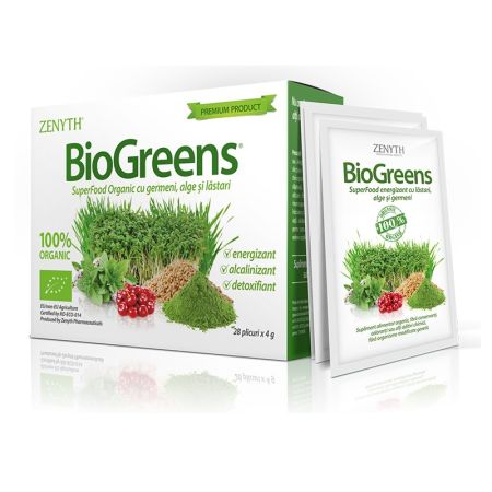 BioGreens SuperFood Organic cu germeni, alge si lastari, 28 plicuri, Zenyth