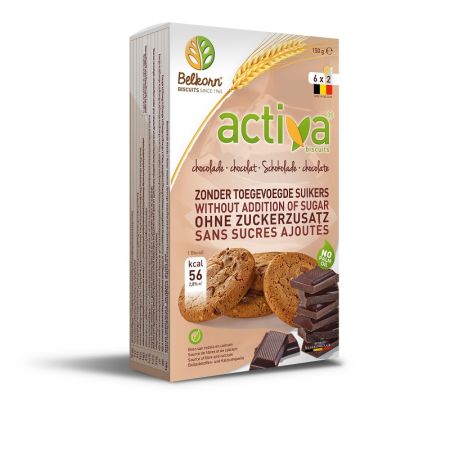 Biscuiti cu ciocolata fara zahar adaugat Activa, 150 gr, Belkorn 