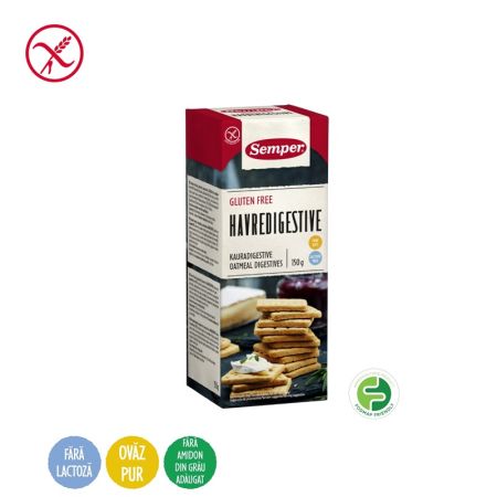 Biscuiti digestivi cu fulgi de ovaz fara gluten, 150 g, Semper