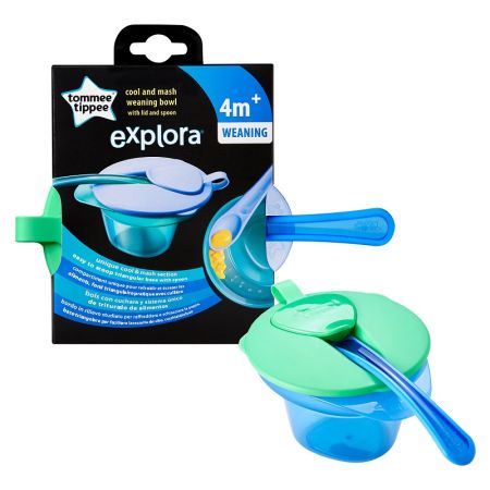 Castron Explora cu lingurita si capac, TT0061 Albastru, 4 luni+, Tommee Tippee