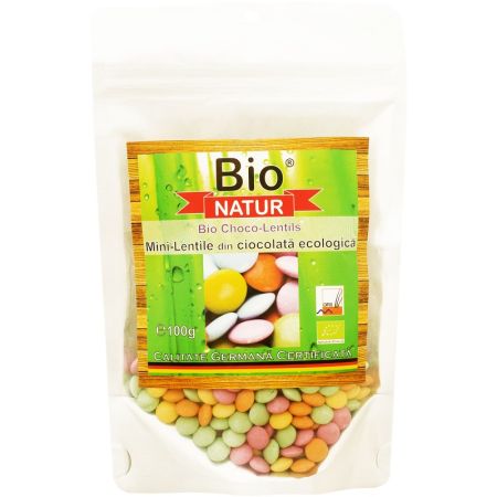 Mini lentile Bio din ciocolata ecologica, 100 gr, Bio Natur