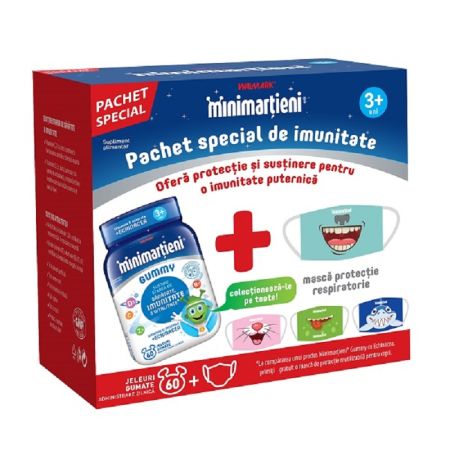 Pachet Minimartieni jeleuri cu Echinacea Gummy,, 60 jeleuri + Masca din marterial textil, Walmark