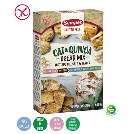 Mix pentru paine cu faina de ovaz si quinoa, Fara Gluten, 5563, 460g, Semper