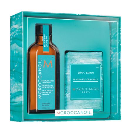 Oferta  Pachet, Kit Home&Away, Tratament pentru par 100ml si Sapun 200g, Moroccanoil 