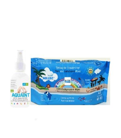 Oferta pachet, Apa sanitara Aquaint, 50 ml si Servetele umede Happy Planet 60 bucati, Aquaint