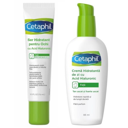 Pachet Cetaphil Ser hidratant pentru ochi cu Acid Hialuronic, 14 ml + Crema hidratanta de zi cu Acid Hialuronic, 88 ml, Galderma