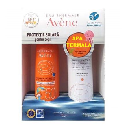 Oferta Pachet Spray protectie solara pentru copii SPF 50+ si Apa Termala, Avene