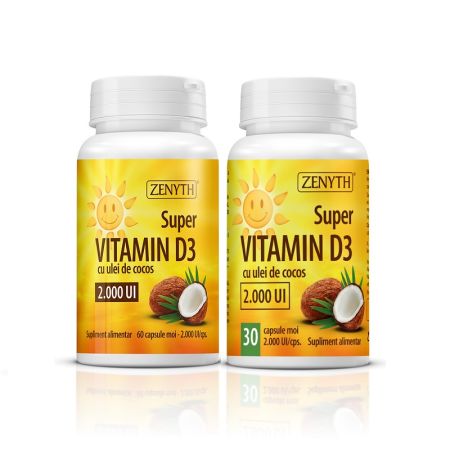 Pachet Super Vitamina D3, 2000 UI, 60+30 capsule, Zenyth