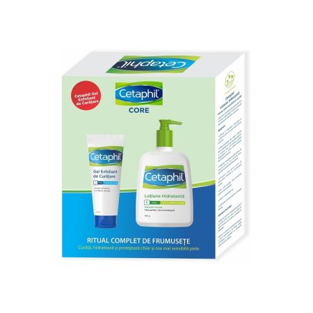 Pachet Cetaphil Gel de curatare exfoliant, 178 ml + Lotiune hidratanta pentru piele uscata si sensibila, 460 g, Galderma