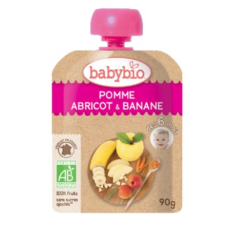 Piure din mere, caise si banane, 90 gr, Babybio