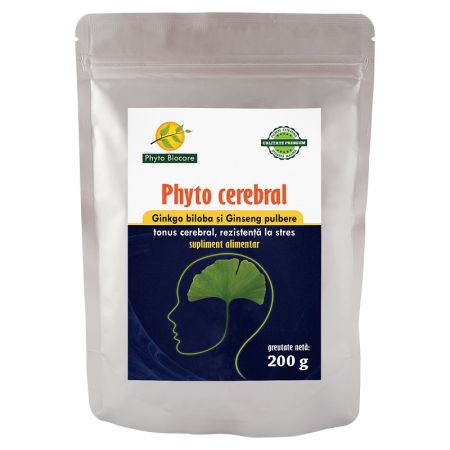 Pulbere de Ginkgo biloba si Ginseng, Phyto cerebral, 200 g, Phyto Biocare