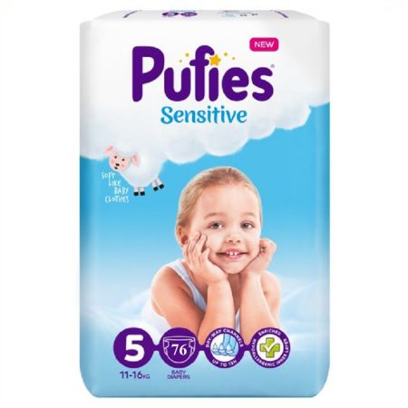 Scutece Sensitive Nr. 5, 11-16 Kg, 76 bucati, Pufies