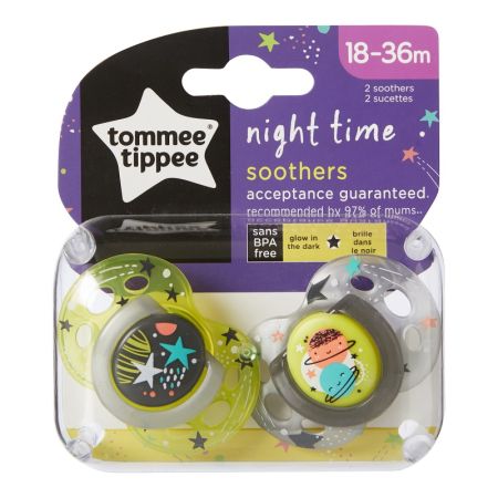 Suzeta ortodontica de noapte Planete Verzi, 18-36 luni, 2 buc, TT0187-2, Tommee Tippee