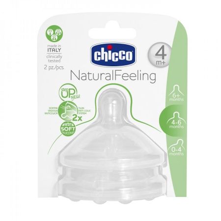 Tetina din silicon flux reglabil Natural Felling 2 buc, 4 luni+, Chicco