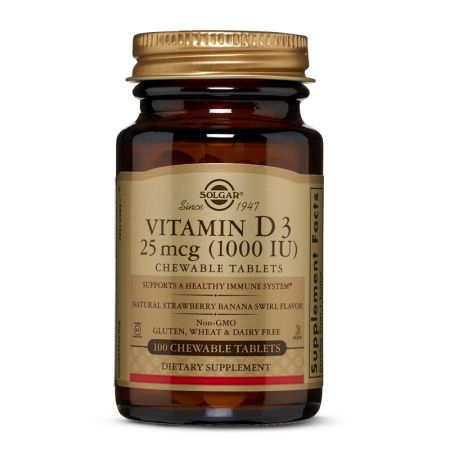 Vitamina D3 1000 UI, 100 tablete masticabile, Solgar