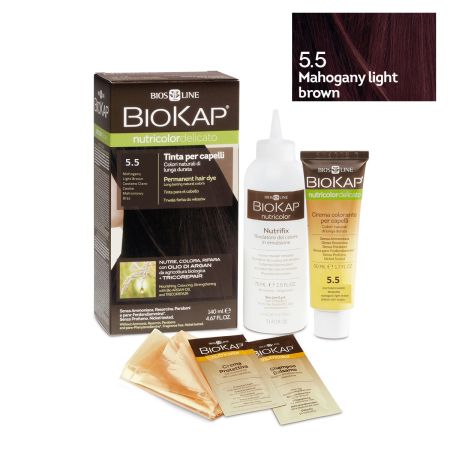 Vopsea permanenta pentru par 5.5 Mahogany Light Brown Nutricolor Delicato, 140 ml, Biokap