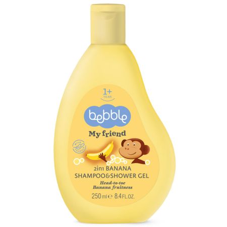 Sampon si gel de dus 2 in 1 cu aroma de banane, +12 luni, 250 ml, Bebble