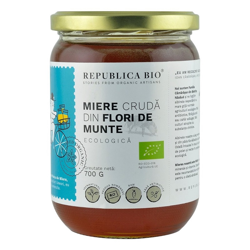 Miere cruda din flori de munte Eco, 700 gr, Republica Bio