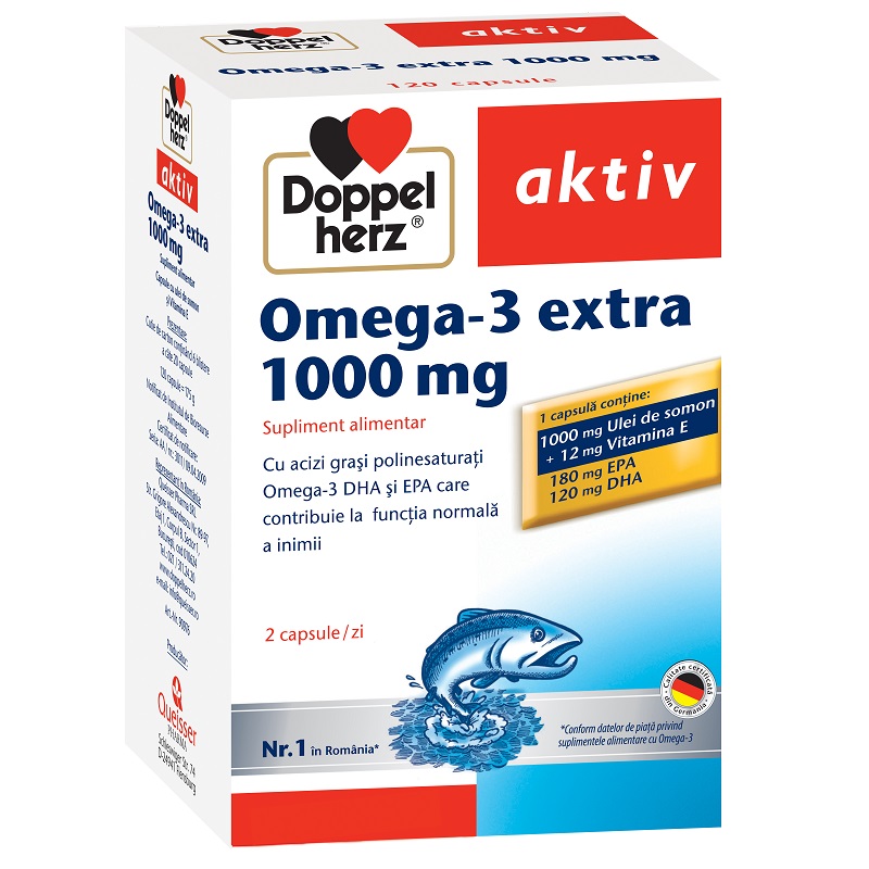 Omega 3 extract cu ulei somon 1000mg Doppelherz Activ, 120 capsule, Queisser Pharma