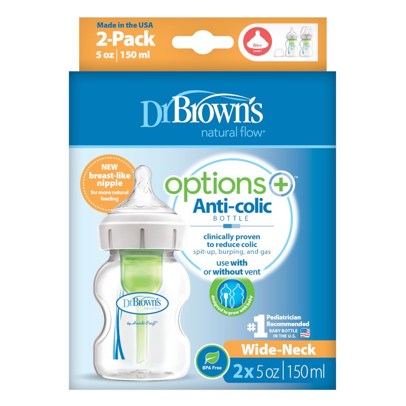 Pachet biberoane Anti-Colici cu gat larg PP, 2x150 ml, Dr Browns