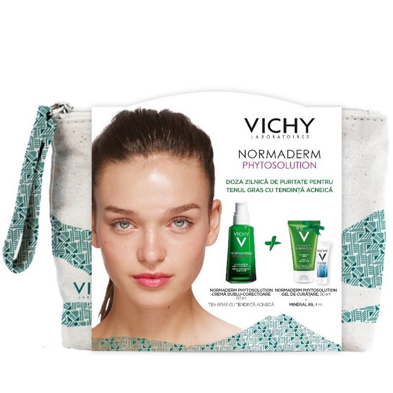 Pachet Crema Dublu Corectoare+Gel de curatare+Mineral 89 Booster Normaderm, 50 ml+50ml+4ml, Vichy