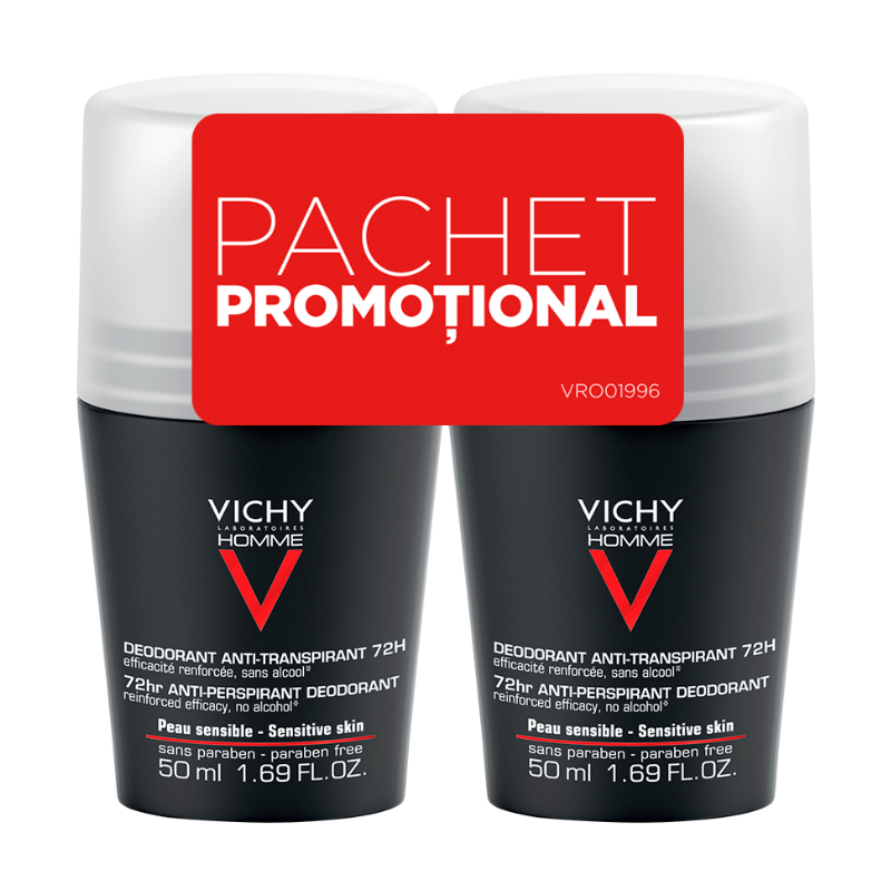 Pachet oferta, antiperspirant roll-on, 72H, barbati, Vichy