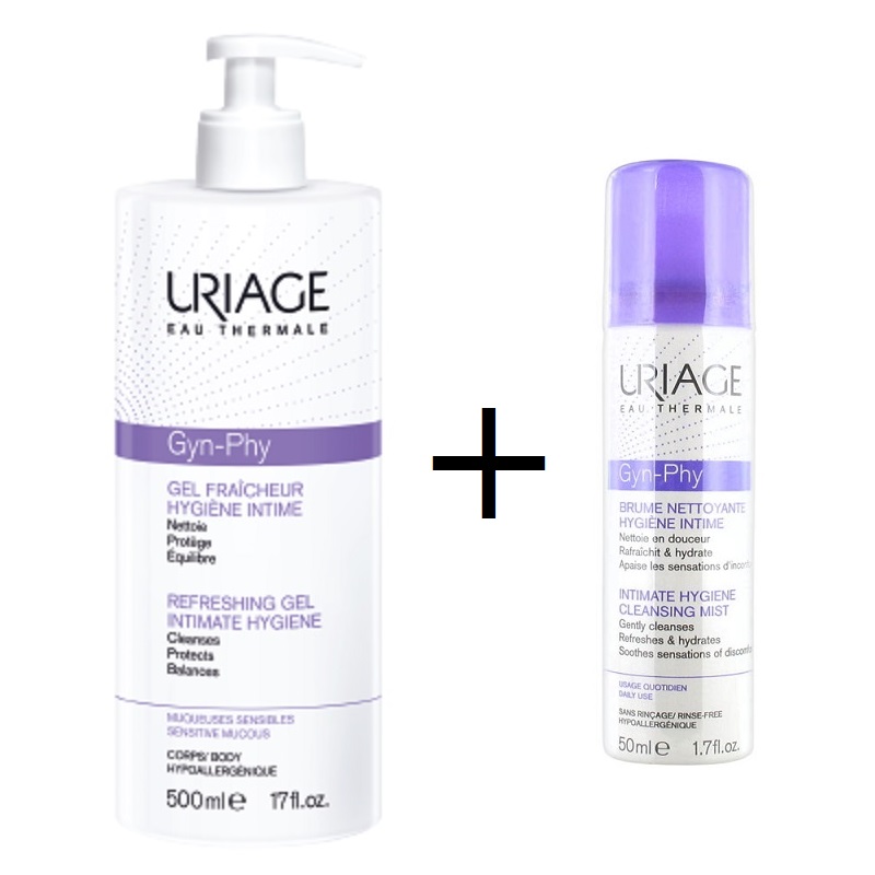 Pachet Gyn Phy Gel pentru igiena intima 500 ml + Gyn Phy Spray pentru igiena intima 50 ml, Uriage