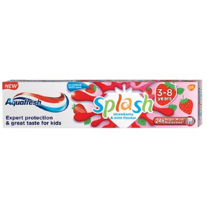 Pasta de dinti Splash Straqberry & Mint, 3-8 ani, 50 ml, Aquafresh