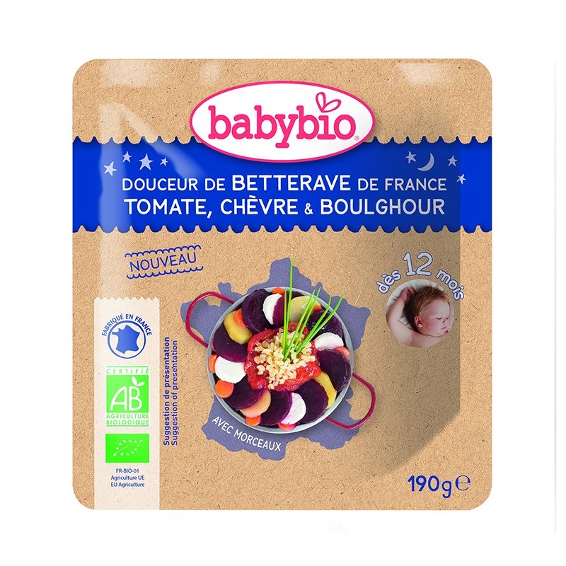 Piure de sfecla rosie, branza de capra si bulgur, 190 gr, Babybio Eco Pouch