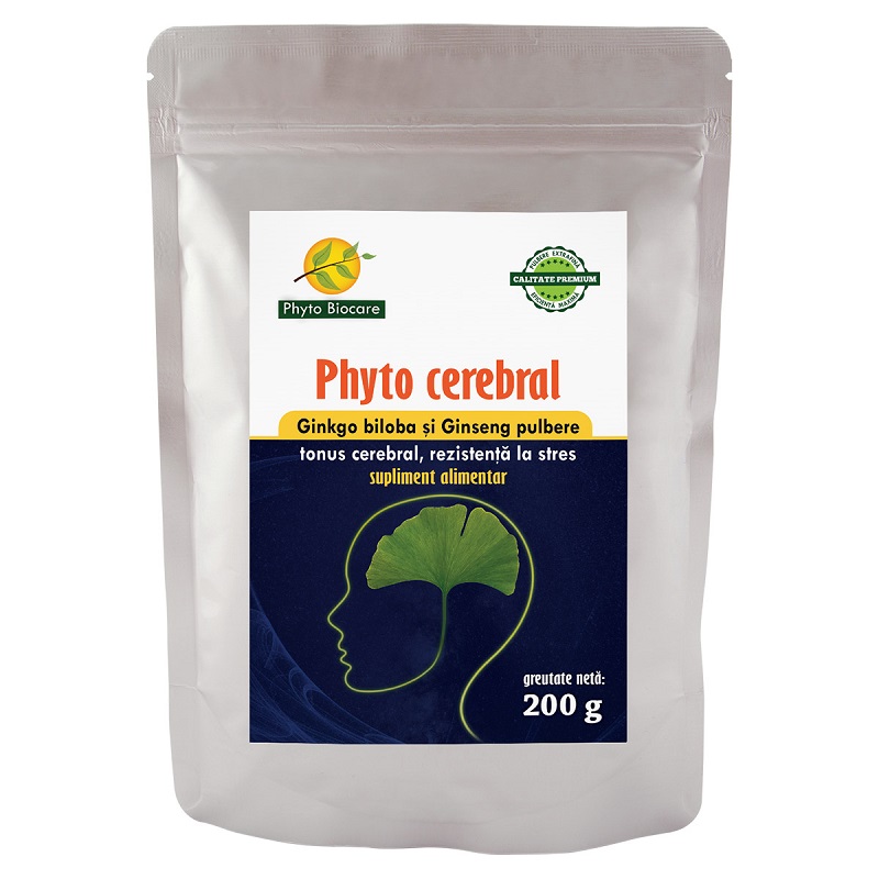 Pulbere de Ginkgo biloba si Ginseng, Phyto cerebral, 200 g, Phyto Biocare