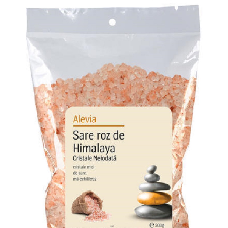 Sare roz de Himalaya cristale neiodate, 500 gr, Alevia