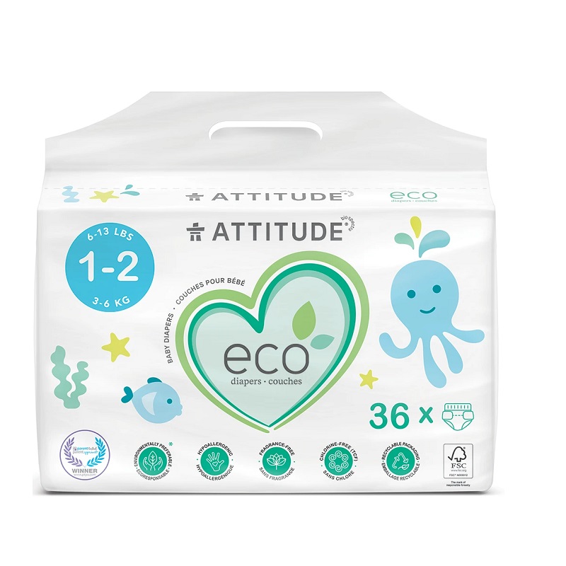 Scutece ecologice de unica folosinta, marimea 2-3, 3-6 kg, 36 buc, Attitude