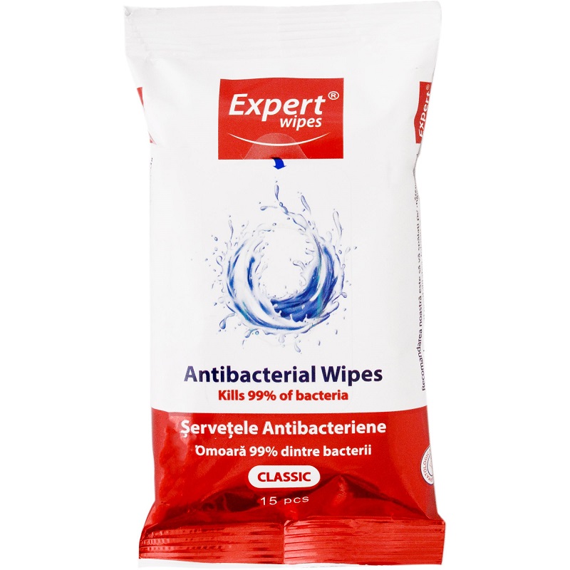 Servetele umede Antibacteriene Clasic, 15 bucati, Expert Wipes